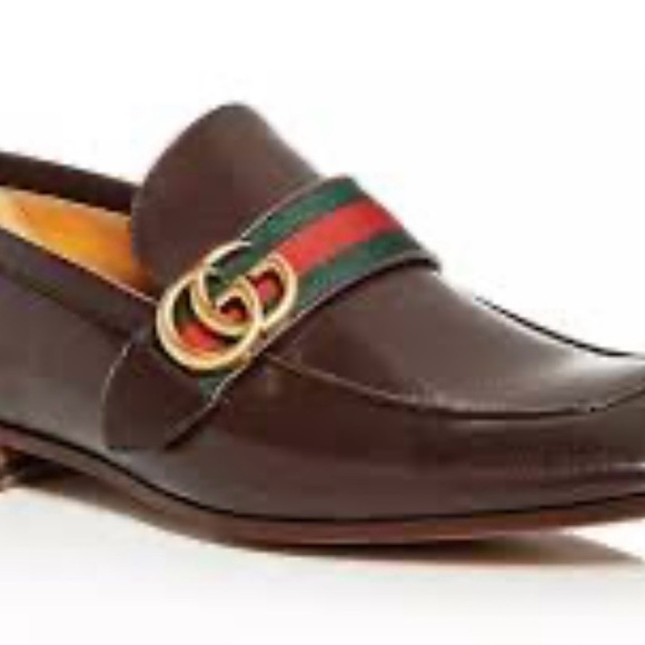 Gucci web accent gg logo strip dress shoes flats Donnie leather loafers - Picture 1 of 11